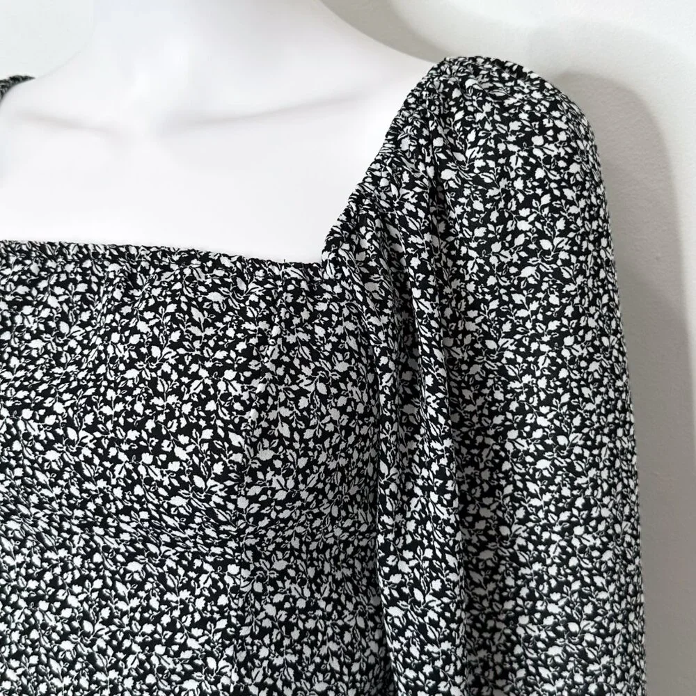 Abercrombie & Fitch Square Neck Balloon Puff Long Sleeve Top Ditsy Floral Print